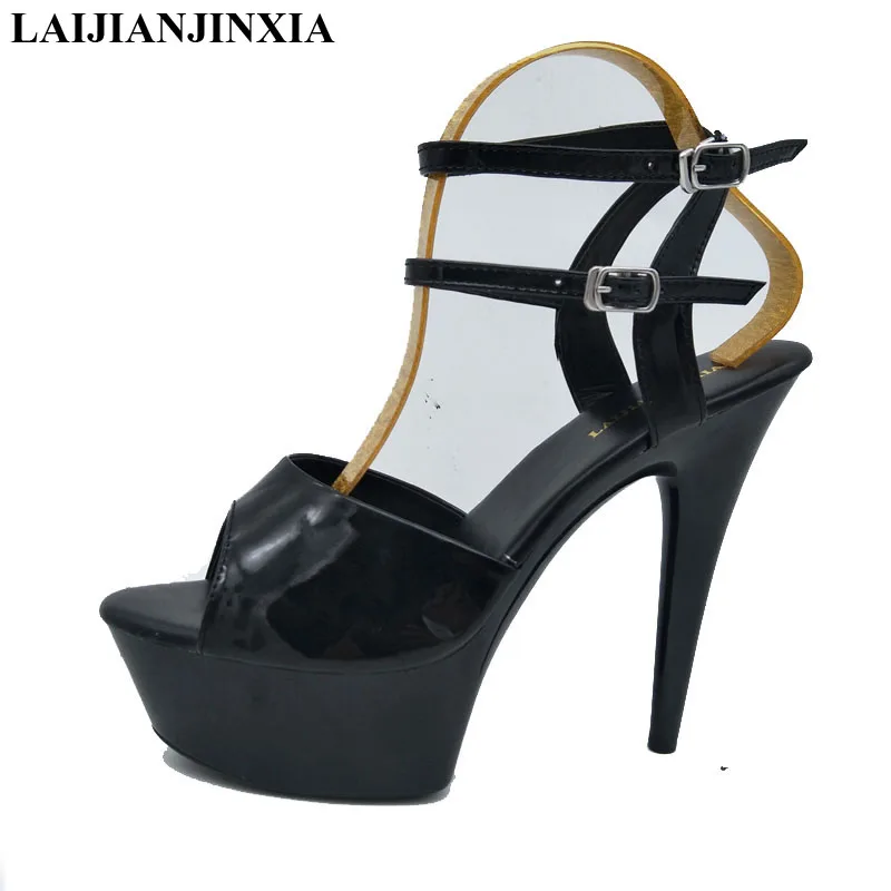 

New 15cm Black Queen Open Toe Pole Dance Nightclub Sexy Fetish 6Inch Stripper Heels Bride Catwalk Elegant Full Dress Thin Heels
