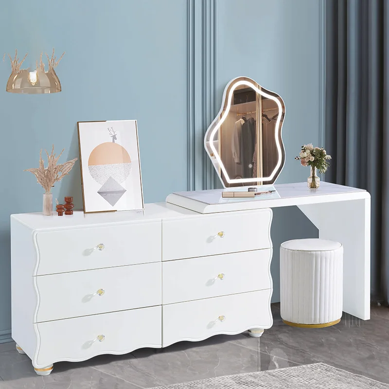 Dressing Room Furniture Cheap Girls Dresser with Drawers White Makeup Vanity Modern Wooden Dressing Table with Mirror and Stoolp
