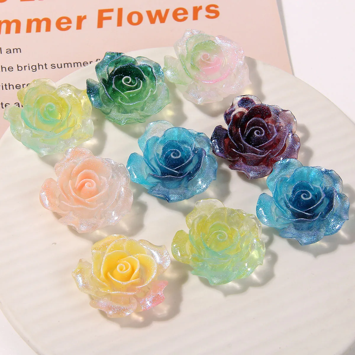 DIY Jewelry Findings Glitter Bling Luminous Resin Flowers Cameo Patch Sticker Fit Bracelet Necklace Hair Clip Pin 35mm 30pcs