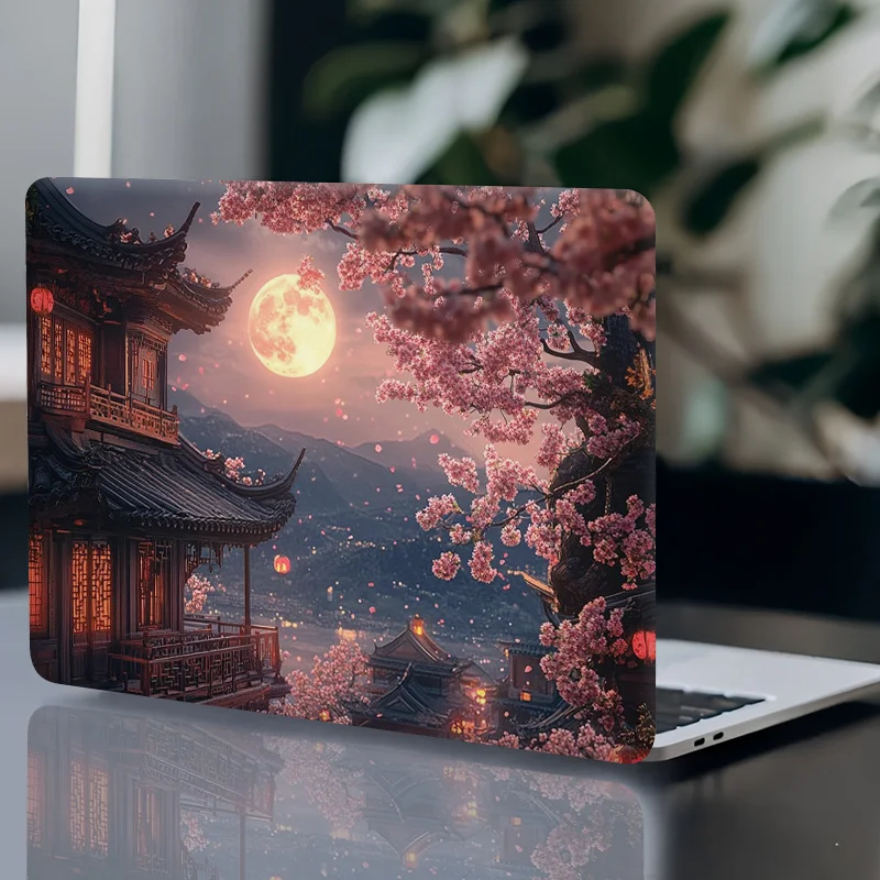 

Pack of 3 (with 1 spare) Sakura & Moonlight Asian Architecture Laptop Stickers - PVC Scratch Resistant Self-Adhesive Translucent