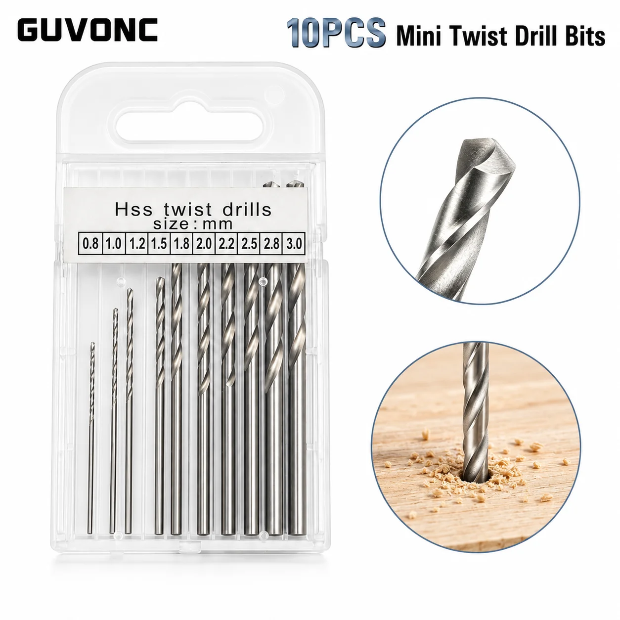 Multi‑Size Mini Twist Drill Bits 10Pcs 0.8‑3.0mm, Versatile Small Bits for Hardwood, Wood, Plastic, Acrylic DIY Drilling