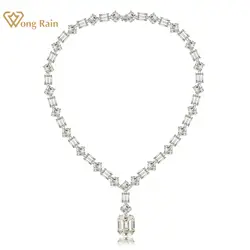 Wong Rain Luxury 100% 925 Sterling Silver VVS 3EX 50 CT Emerald Cut Simulated Moissanite Gemstone Pendant Necklace Fine Jewelry