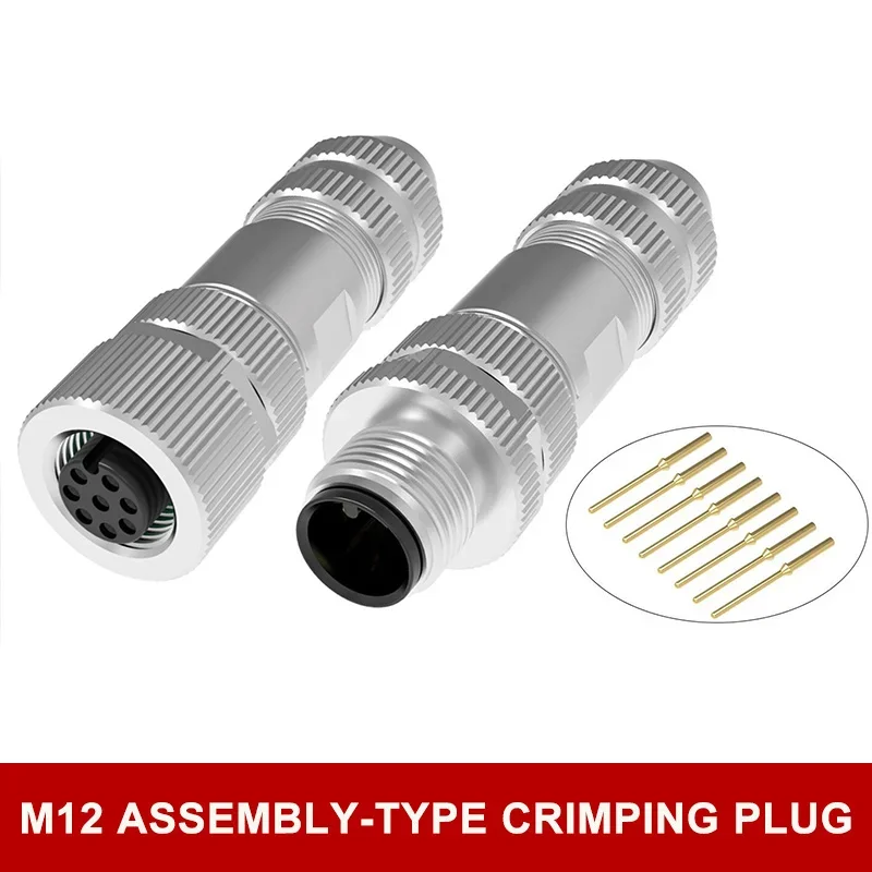 M12 Assembled Metal Aviation Plug 3 4 5 8 Pin Press Fit Connector Solderless A-type Waterproof Industrial Grade Male Female Plug