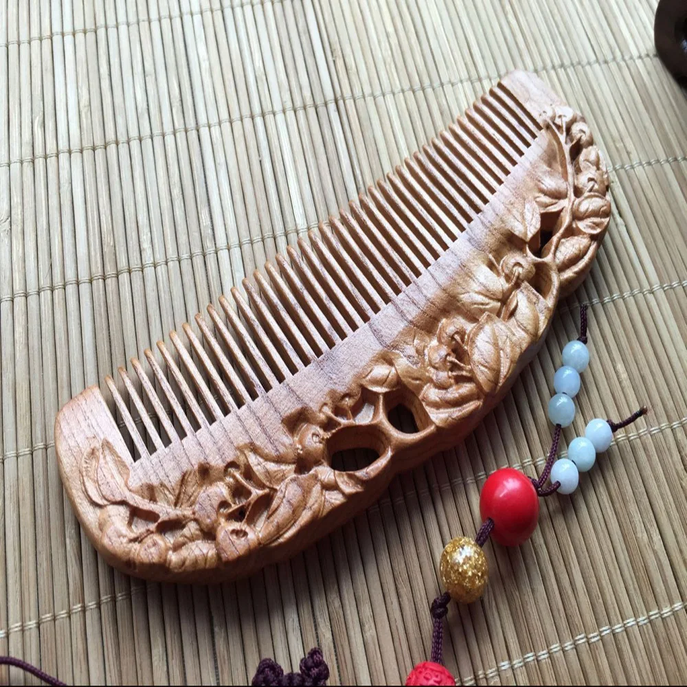 

Natural Peach Solid Wood Comb Engraved Peach Wood Healthy Massage Hair Care Tool Beauty Accessoriy