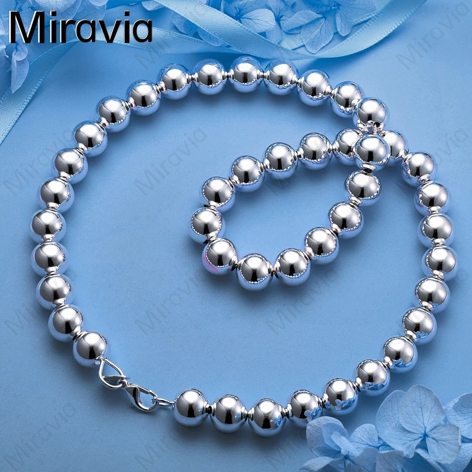 

Miravia 925 Sterling Silver 10mm Smooth Round Beads Necklace Temperament Retro Women Christmas Gift Jewelry