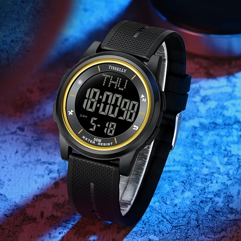 

2024 Ultrathin Hot Sale Digital Watch Men Sport Rubber Waterproof High Quality Led Light Alarm Clock reloj hombre