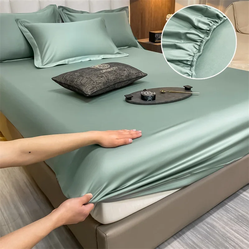 Ice Silk Fitted Sheet 90x200cm Multiple Sizes Bed Sheet Soft Satin Elastic Mattress Home Bedroom Bed Sheet with 360°Elastic Band