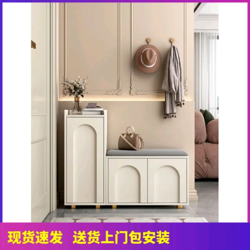 French cream wind home shoe change stool household mouth can sit shoe cabinet integrated stool 2023 new narrow 40cm