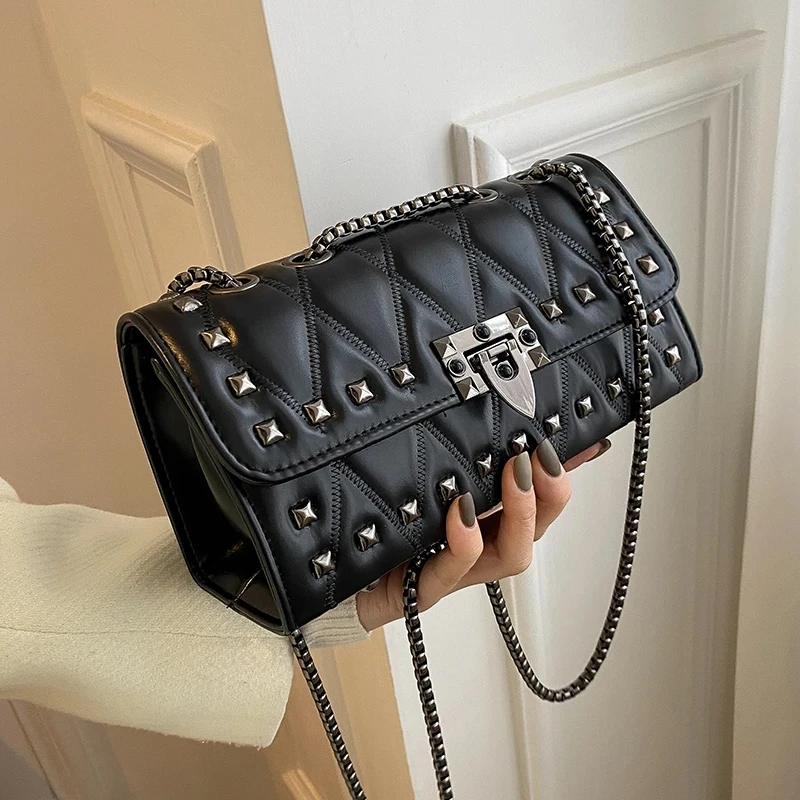 Punk Rivet Chain Crossbody Messenger Bag 2023 Fashion PU Leather for Women 2022 Luxury Brand Shoulder Bags Small Travel Lady Han