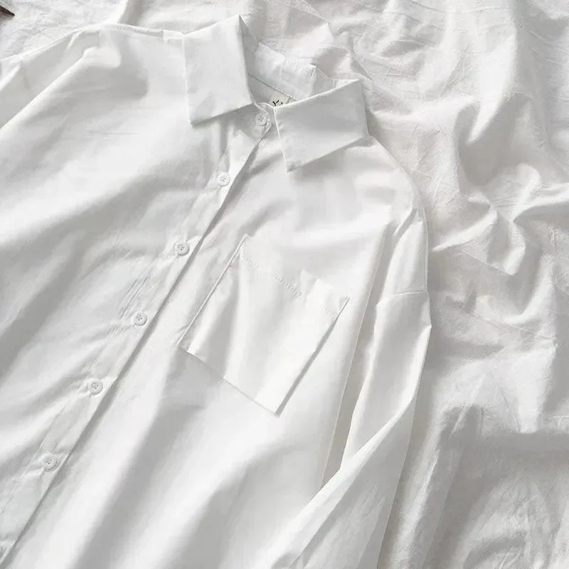 Japanese Style Loose Fit Long Sleeve White Shirt 3