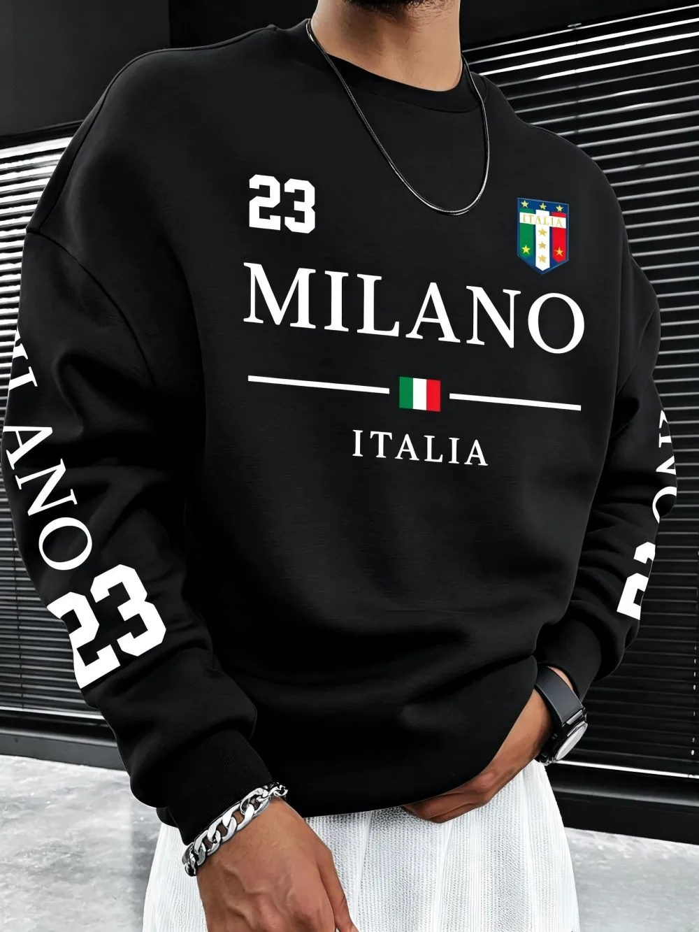 New American men's autumn Italian letter 23 print soft and comfortable round neck long sleeved T-shirt outdoor street top