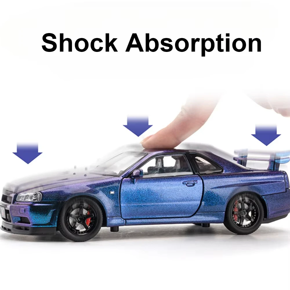 1:24 GTR SKYLINE R34 Automodel Speelgoed Licht Geluid Trek Deuren Geopend Miniatuur Straatwagen Modellen Collectie Cadeaus voor Kinderen