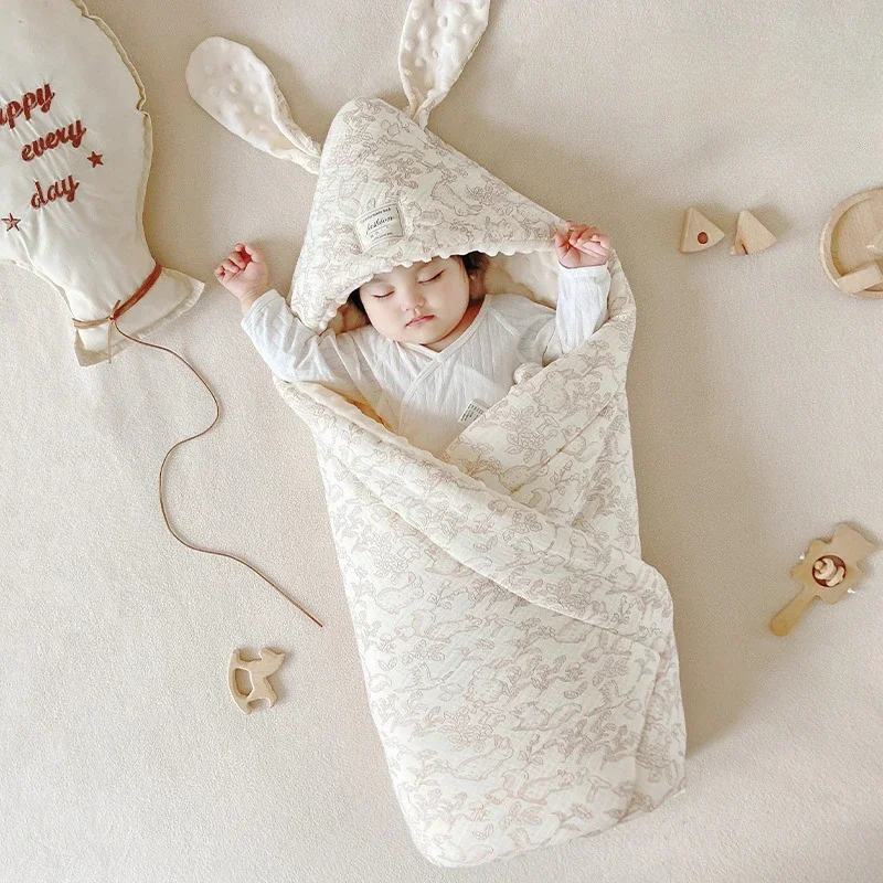 ผ้าฝ้ายคุณภาพสูงทารกแรกเกิด Swaddle ผ้าห่มน่ารักกระต่ายหูโรงพยาบาล Delivery Wrap Extra Soft Thermal Baby Swaddling ใหม่