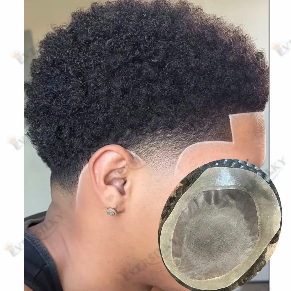 

4mm/6mm Kinky Curly Men's Toupee for African Amercian Remy Human Hair Durable Mono Lace PU Base Hairpiece Men 's Hair Prosthesis