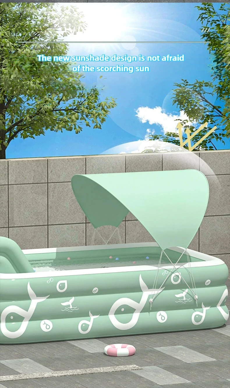 2M Inflatable Swimming Pool Large Family Wading Pool Thickened PVC 3-Ring with Drain Valve Garden Backyard Water Party for Adult