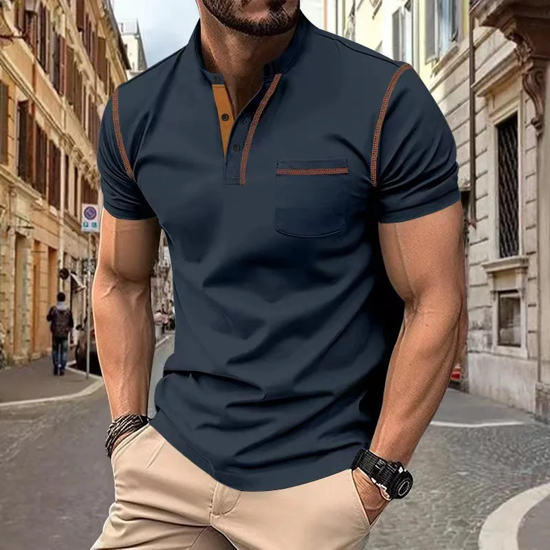 

2025 summer new men's short sleeved T-shirt, quick drying casual polo shirt for men