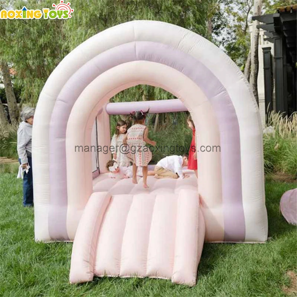 8X11 6X9FT Commercial Rainbow Inflatable Bounce House With Slide Bouncing Castle With Blower For Kids Birthday Wedding Party