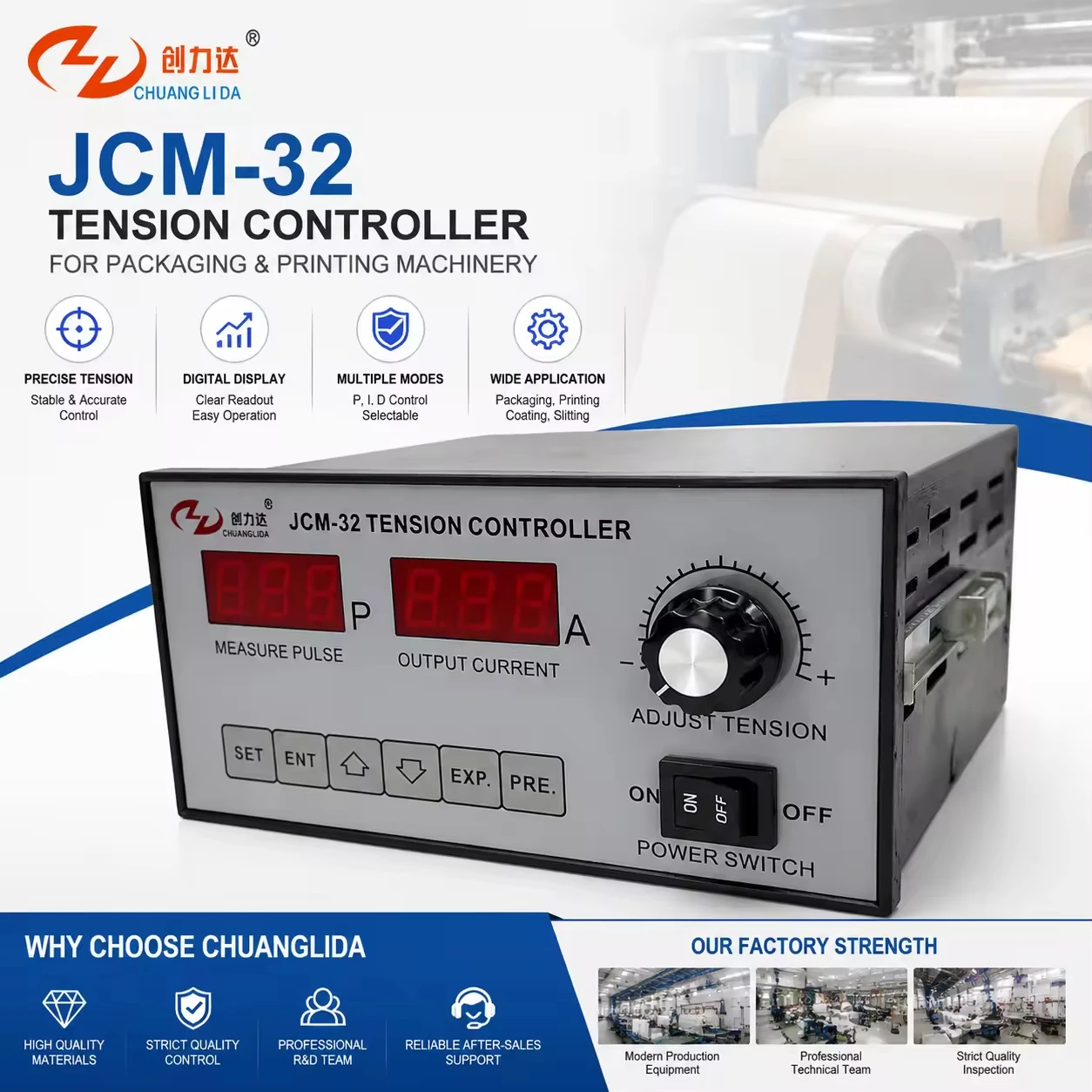 Semi-automatic Taper Tension Controller JCM-32 High Accuracy Magnetic Powder Brake Controller Tension Controller
