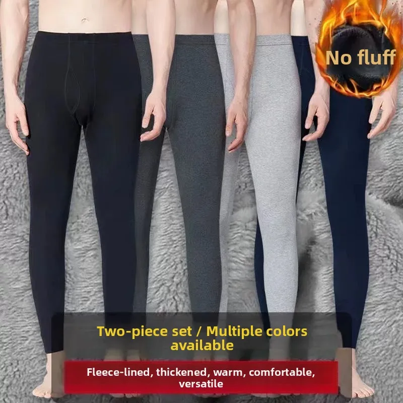 Double-Sided Fleece Thermal Pants Men's Slim Fit Casual Fleece Lined Workwear Autumn Winter mid Waist Polyester Fiber