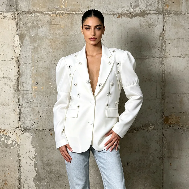 ZAMOR HIGH QUALITY Fashion Elegant City Blazer 2026 New Waist Slim Long Sleeve Designer Rhinestone Flower Embellished Suit Jacke