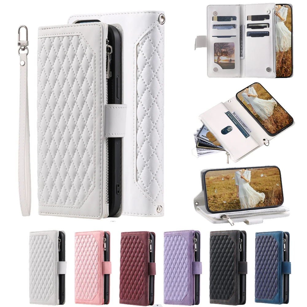 Fashion Zipper Wallet Case For Oppo K10 Pro Flip Cover Multi Card Slots Cover Phone Case Card Slot Folio with Wrist Strap