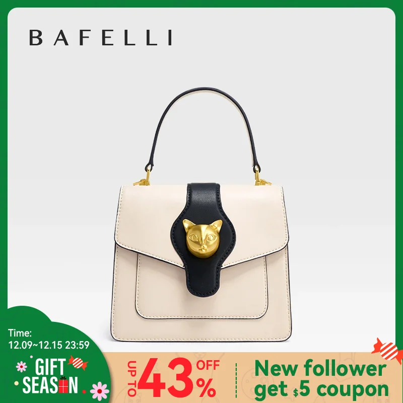 BAFELLI-Bolso de hombro de cuero para mujer, bandolera de diseñador, estilo gato, marca de lujo, 2024