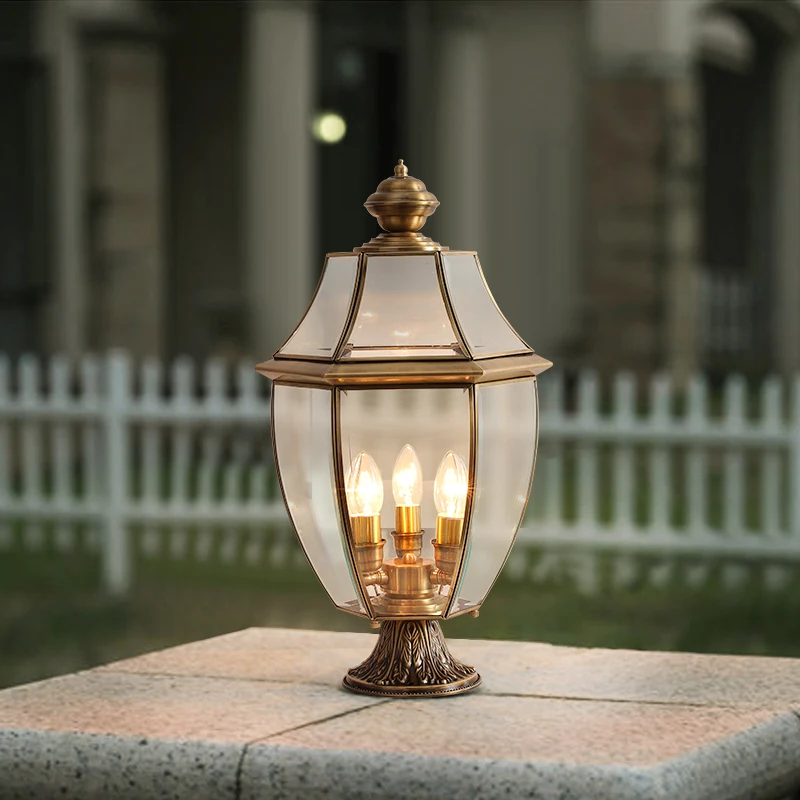 SAMAN Outdoor Classical Brass Garden Landscape Light Simple Patio Pillar IP65 Waterproof Retro Courtyard LED Post Lamp