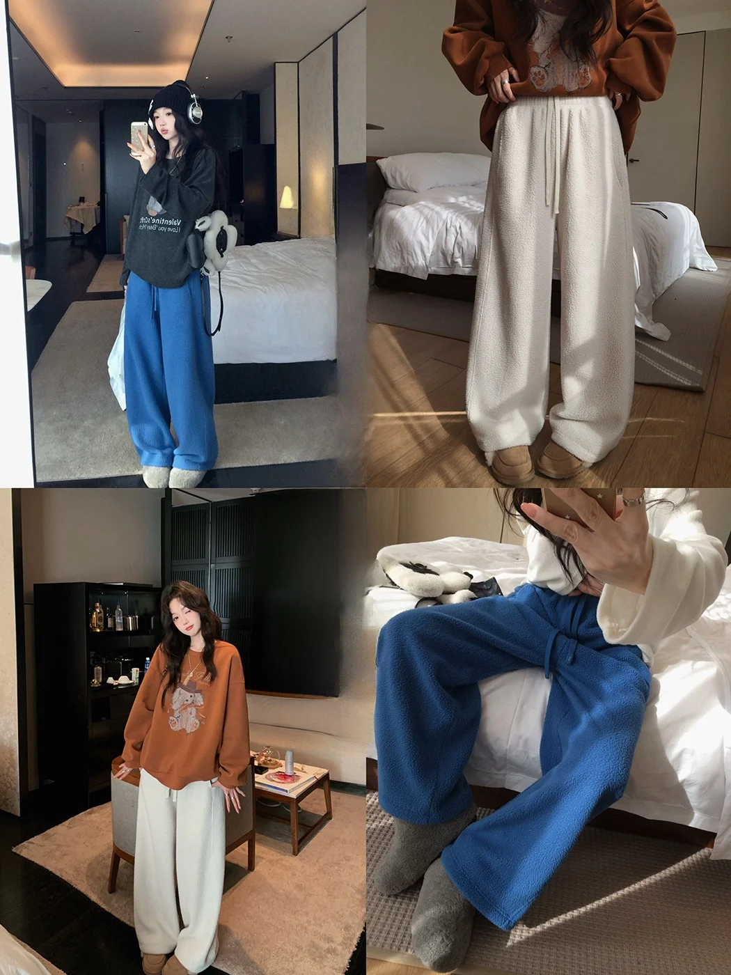 

Ibell Zhang Thickened Particle Fleece Soft Wide Leg Pants Women's Warm Slimming Loose Straight Cut Trousers Casual Style