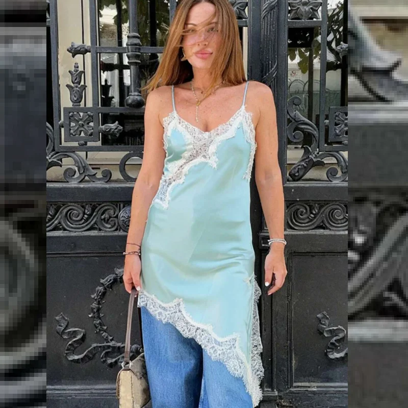 Sukienka koronkowa damska HXAO, satynowa sukienka na imprezę, sukienki damskie bez rękawów, żółta sukienka na Nowy Rok, asymetryczna sukienka bez pleców, seksowne sukienki.