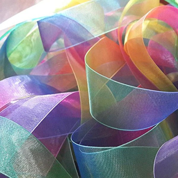 

50Yd Organza Sheer Ribbon 25Mm Rainbow Color Soft Texture For Crafts Hair Bows Diy Decorations Wedding Accessories Fabric Roll