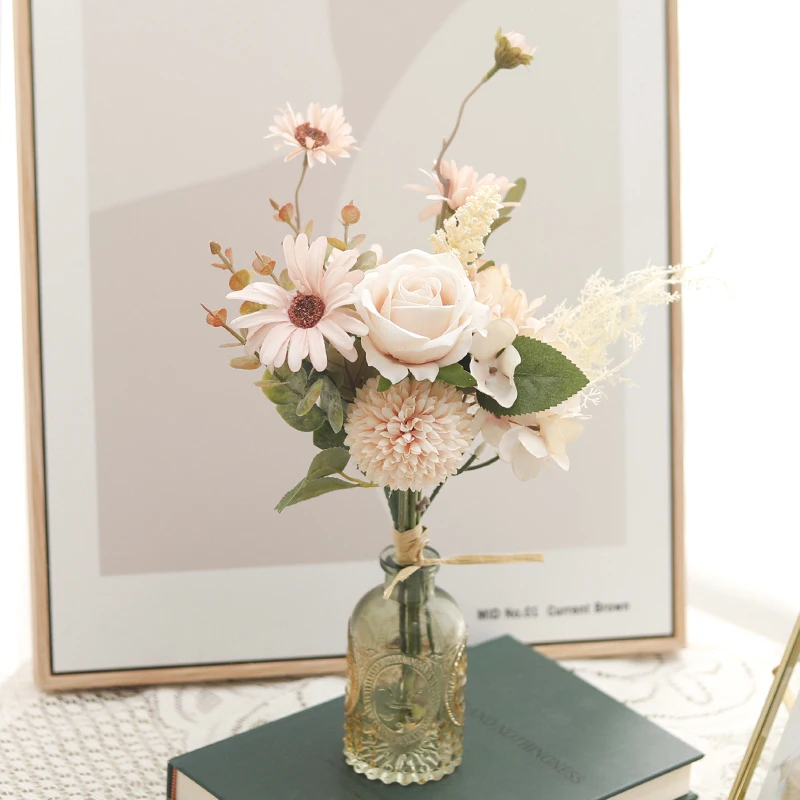 Ramo de flores artificiales de seda, Hortensia de margaritas, decoración de diente de león para el hogar, sala de estar, boda, arreglo navideño, plantas