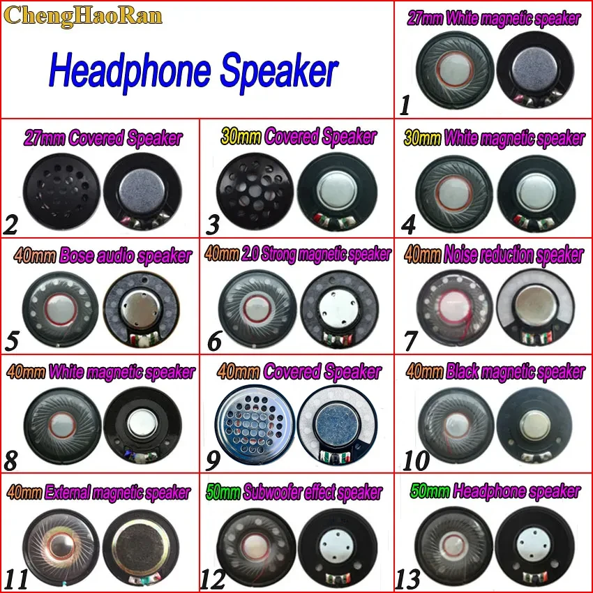 

27/30/40/50 mm Headphone Speaker Unit With Cap White/Black Magnetic Headset Driver Full Range Noise reduction diy hifi Speakers