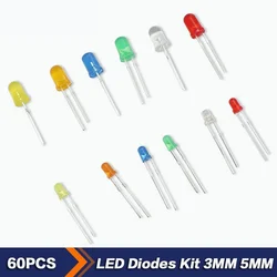 60pcs 5mm 3mm Light Emitting Diode F5 F3 Orange Yellow Red Green Blue White DIY LED Diode Assorted Kit