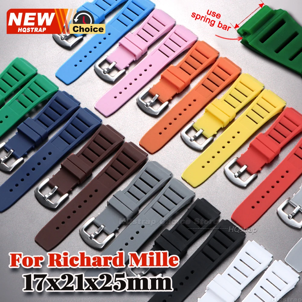 Neues 17x21mm 25mm Gummi-Uhrenarmband für Richard Mille mit Konvexer Schnittstelle Ersatz-Uhrenband Herren Wasserdichtes Silikon-Armband