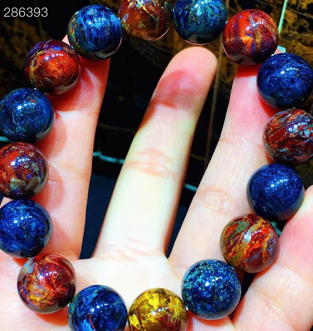 12.2mm Genuine Natural Blue Pietersite Women Men Bracelet Round Beads Chatoyant Cat Eye Namibia AAAAA