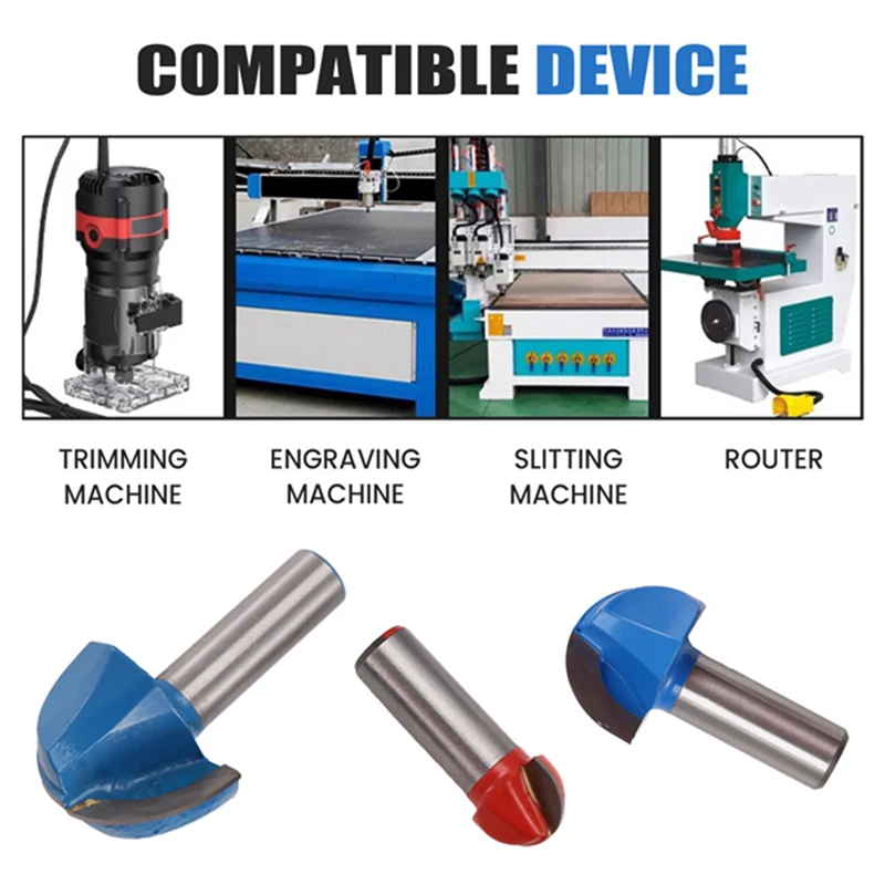 3Pcs Router Bits , 1/2Inch Shank Core Box Router Bit Set,Diameter 3/4Inch, 1-1/4Inch, 1-5/8Inch Round Nose Bit Set