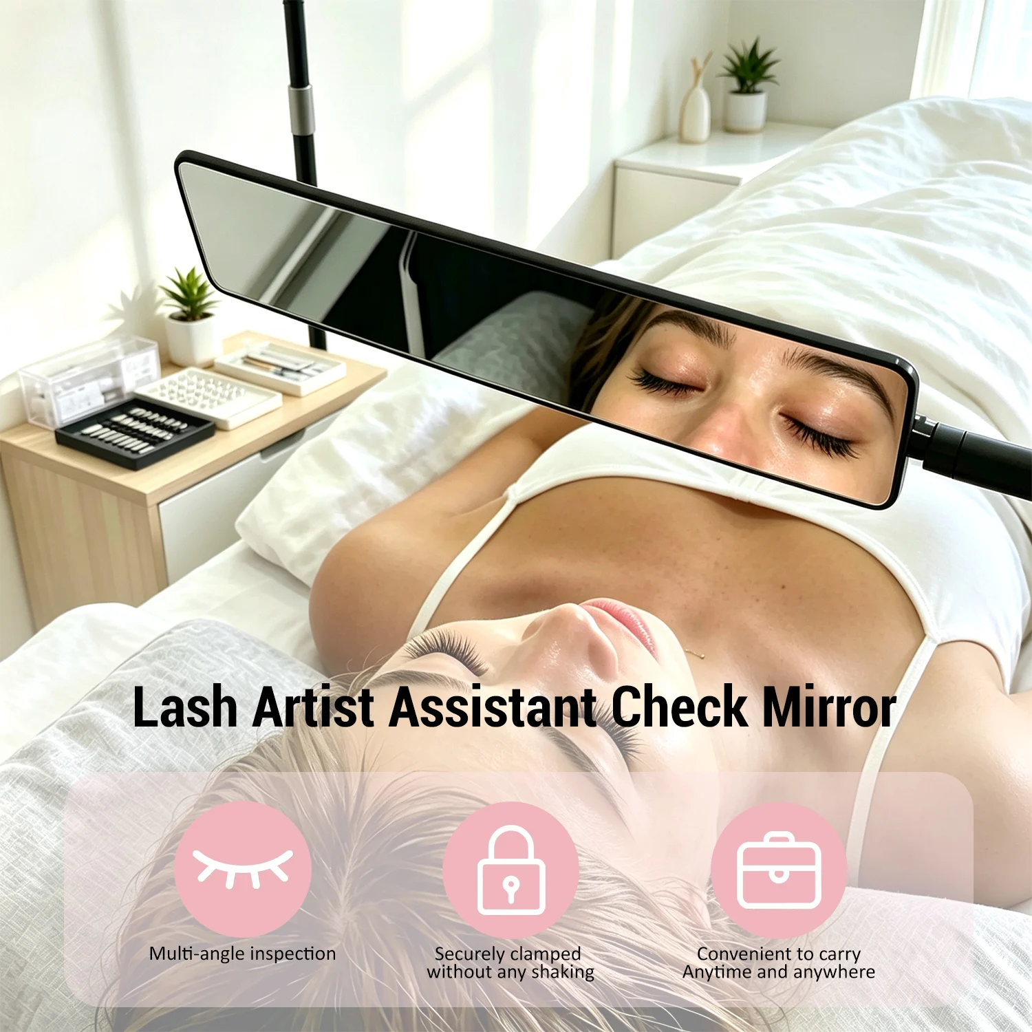 3Pack Eyelash Extension Mirror HD Stainless Steel Large Checking Tool Grafting Inspection for Lash Tech Artist Salon Makeup Tool
