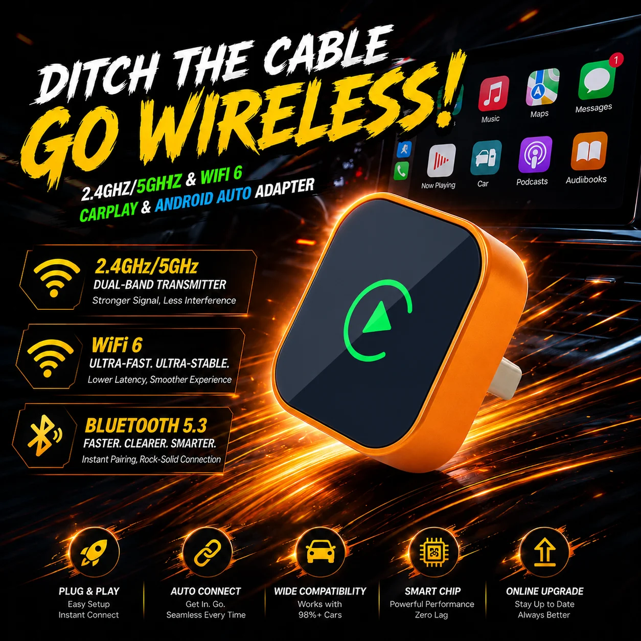 Mini Smallest Carplay Dongle Wireless Android Auto Fast Stable Connection Multimedia Box Dual System Upgrade Module