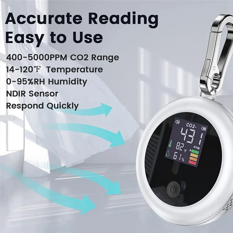 AD23-空気質二酸化炭素モニター アラーム付き 400-5000 PPM-NDIR CO2 テスター (ホワイト)