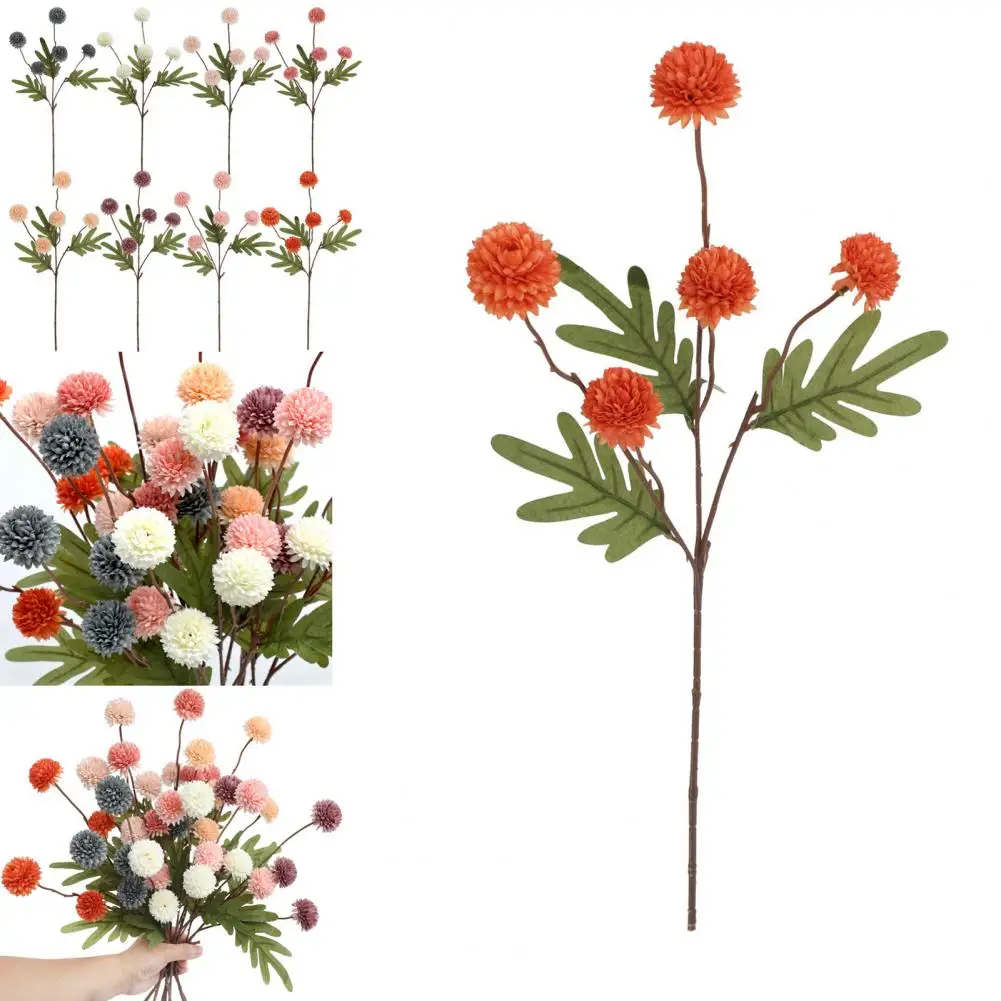 

Faux Silk Pompon Mum Artificial Flowers 5 Heads Autumn Ball Chrysanthemum Stems Realistic Faux Dandelion Flowers Home Decor