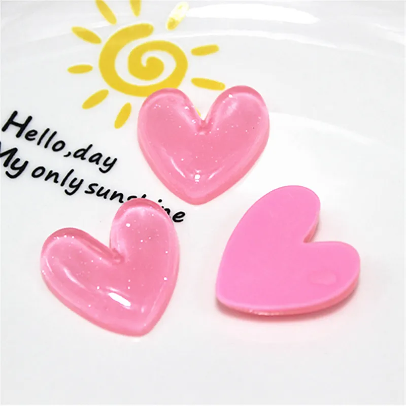 10pcs Kawaii Resin Glitter Red/Pink Heart Flatback Cabochon Home Decoration Charm Craft DIY Accessories,26*26mm