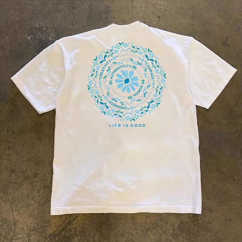 Pure Cotton Double Thread Loose Fit Short Sleeve T-Shirt Unisex Breathable Comfortable American Retro Style for Couples