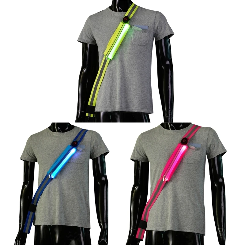 High Visibility Reflective Belt Sash with Safety Light USB Rechargeable LED Light Up Running Belt for Runner Walkers 69HD