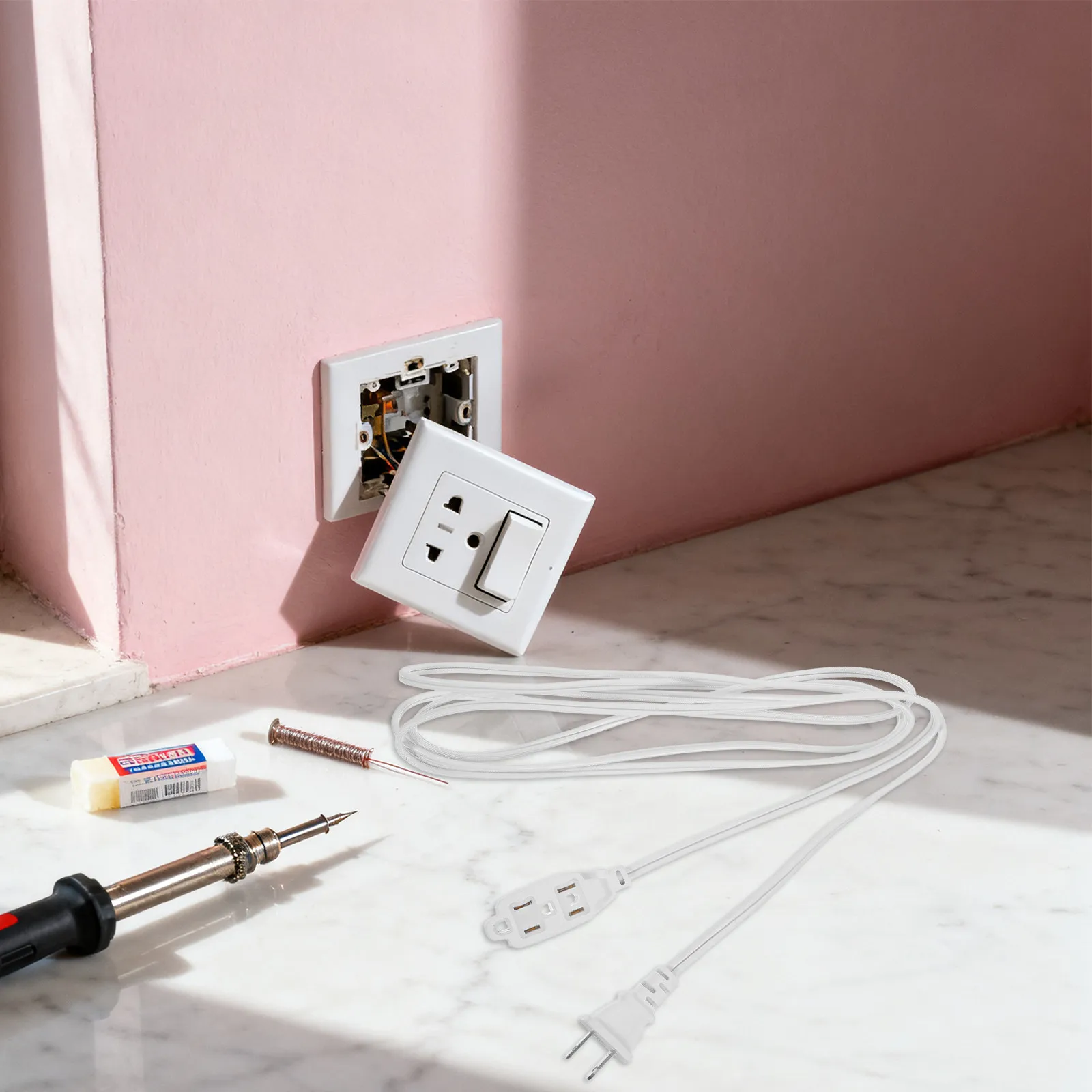 9 Outlet Us Plug Power Strip Polarized Extension Cord Flame Retardant Space Saving Desktop Office Station