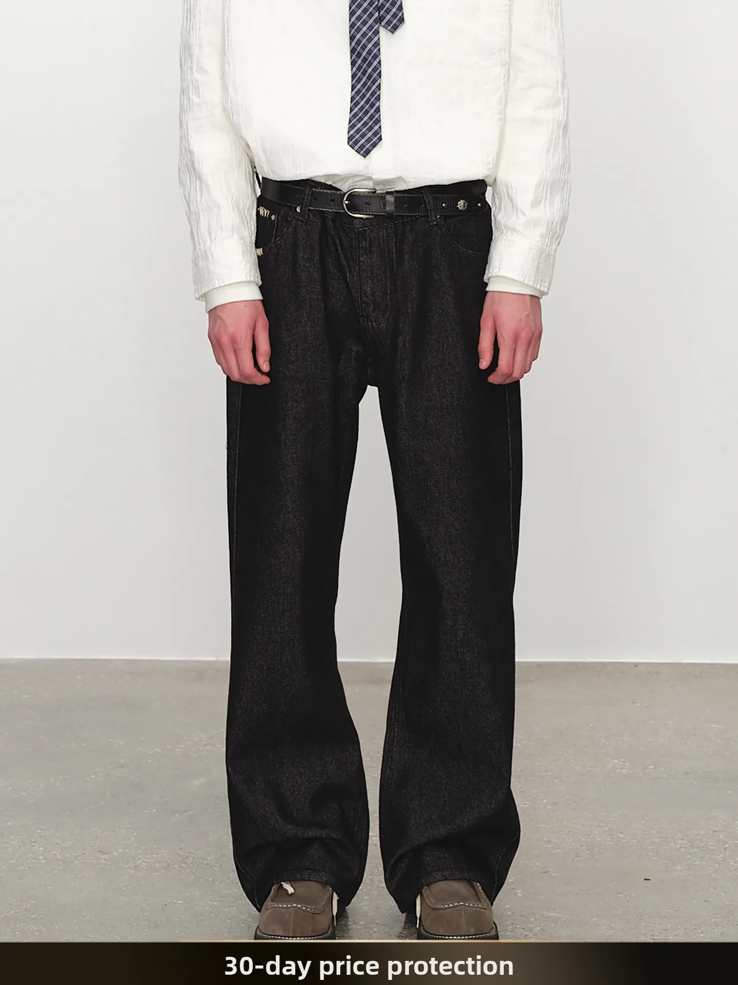 

American Retro Waed Original Color Denim Men's Jeans Autumn CleanFit Straight Leg Wide Leg Floor-Length Pants Casual Cotton...