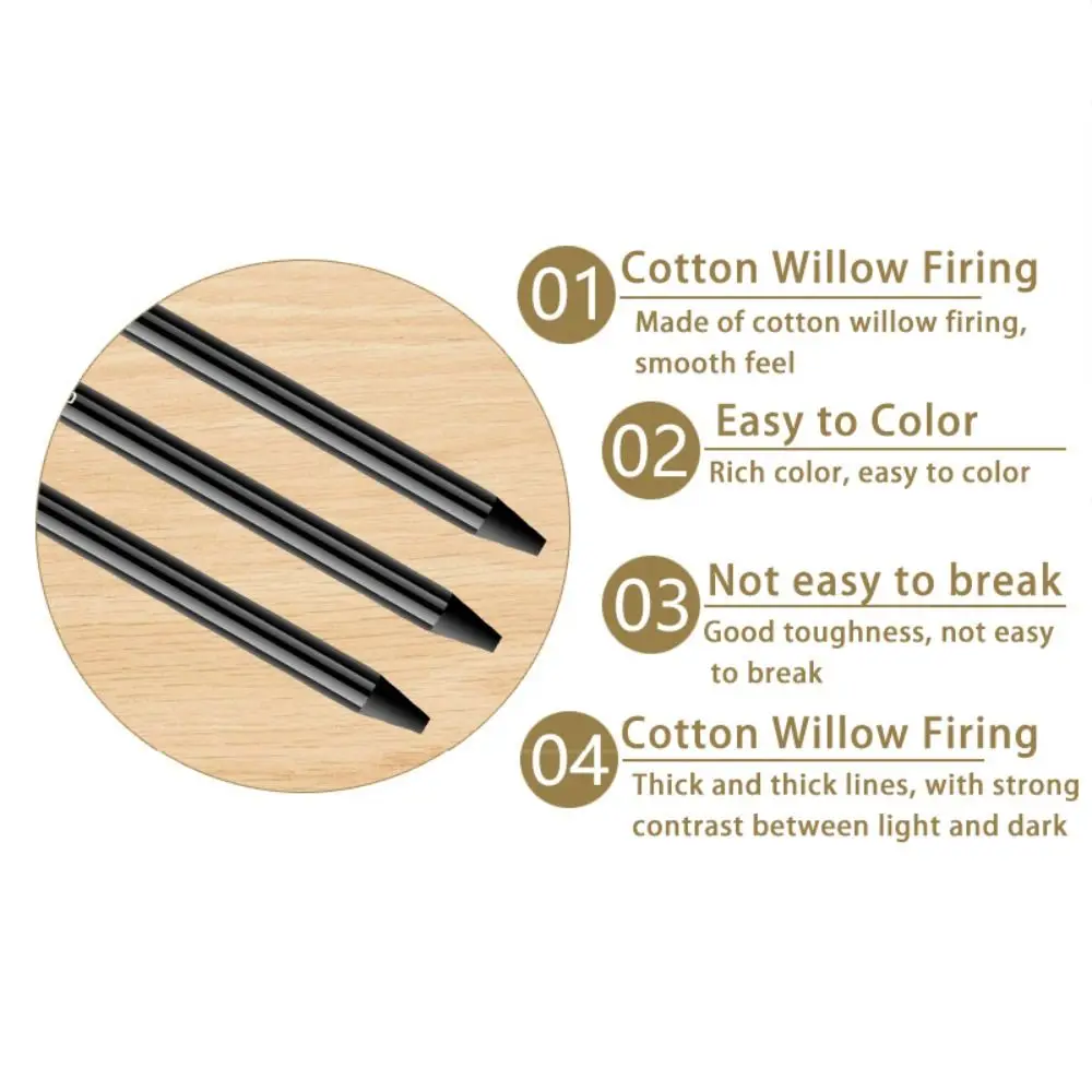Lápis de carvão preto durável solúvel em água, Soft Medium Hard Charcoal Stick, Pacote misto, Esboço fácil de colorir, 6pcs