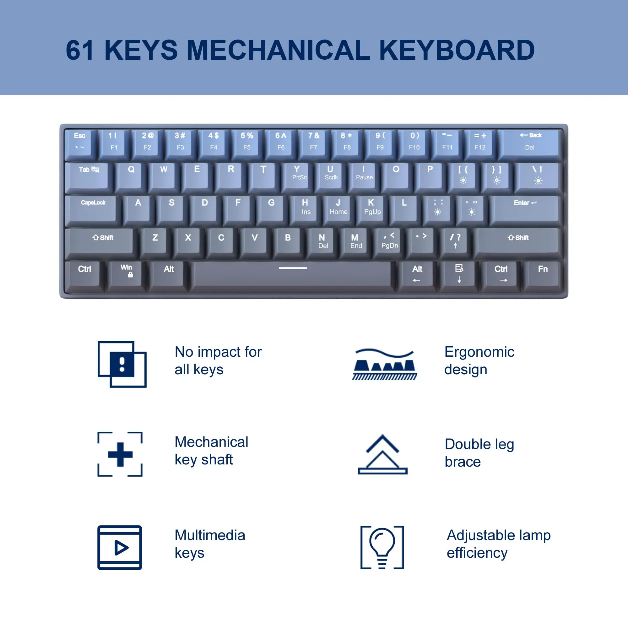 Imagem -03 - Teclado Mecânico Magegee 60 Gradiente Azul Teclado para Jogos com Fio com Teclas de Sublimação de Calor Pbt de Lados com Branco