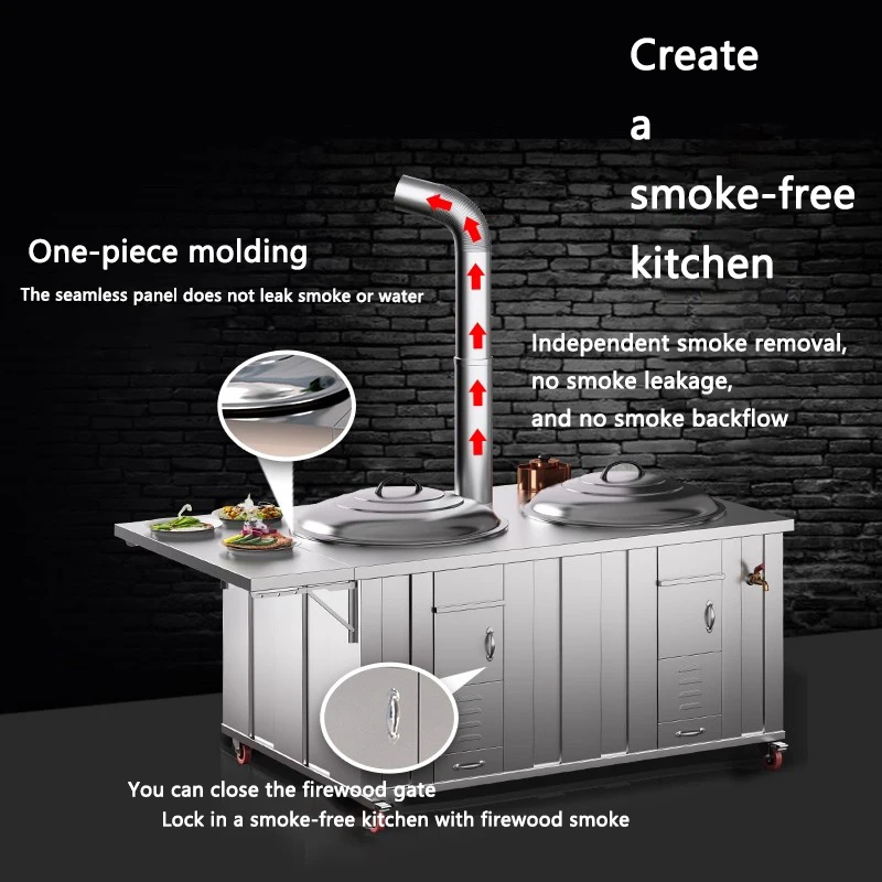 Stainless Steel Outdoor Wood-Burning Cookware Wood Stove with 4-5L Water Tank and WOKS Pans for Camping & Barbecue Cooking