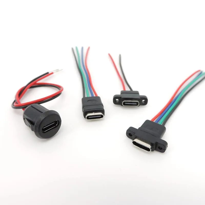 USB Type C Waterproof Connector Welding Wire Female Socket High Current Fast Charging Type-c Female Port Charging Interface Jack