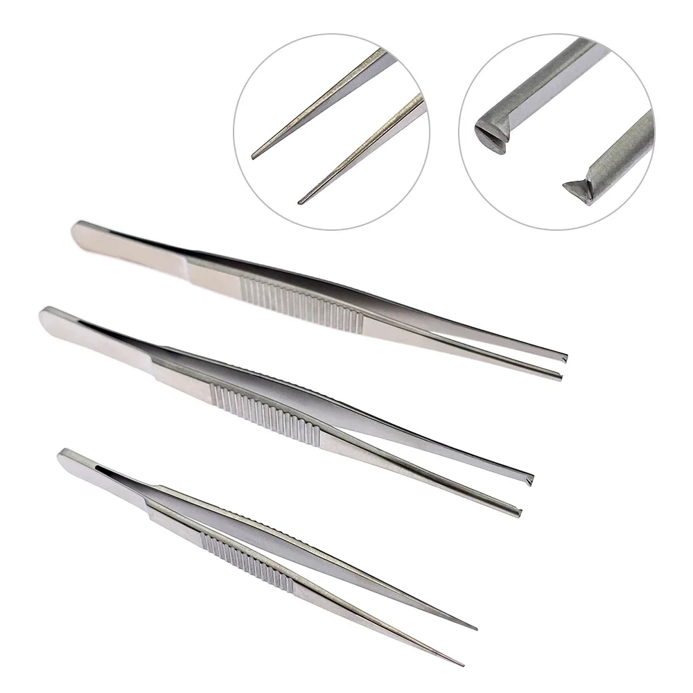 Teethed Tissue Forceps Tweezers Serrated Tips Stainless steel Plastic Eye Surgical Instrument